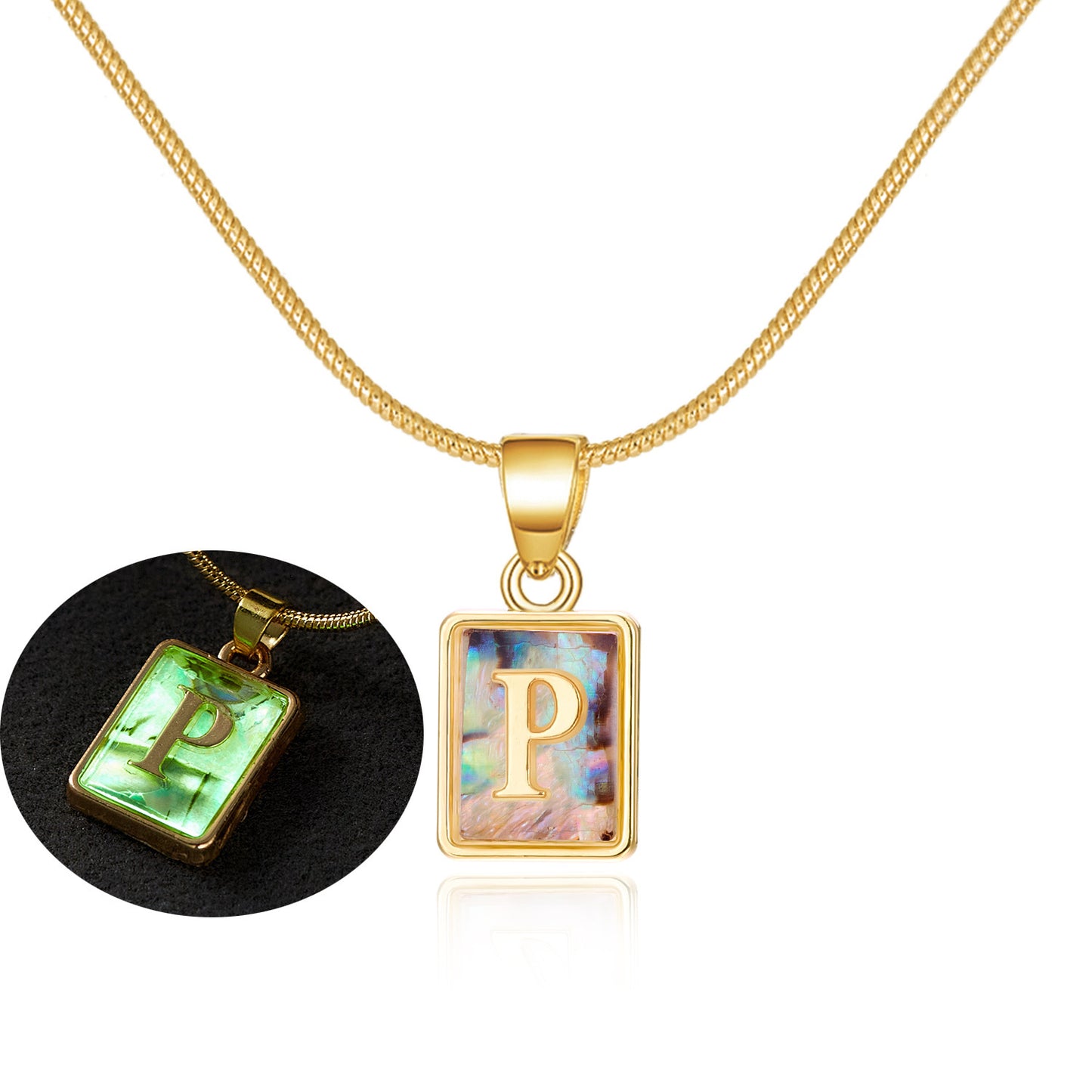 Luminous Pendant 26 Letter Square Necklace