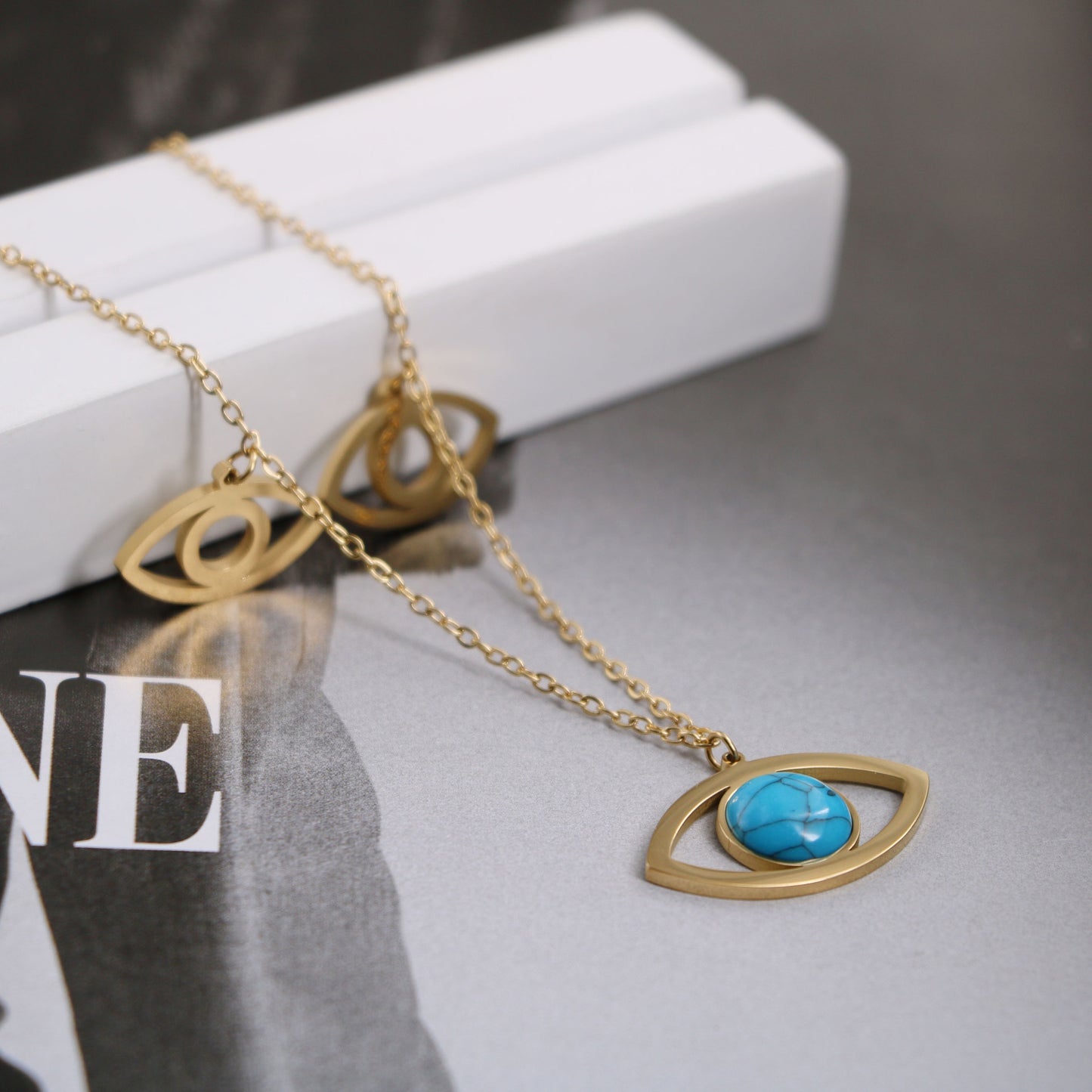 Gold Blue Turquoise Devil’s Eye Necklace