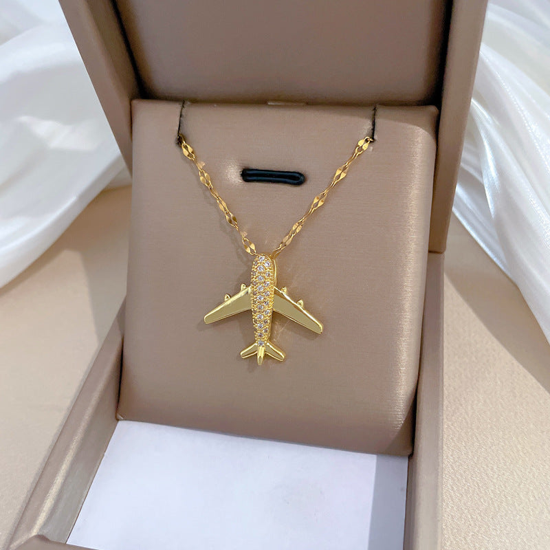 Airplane Full Zircon Gold Necklace
