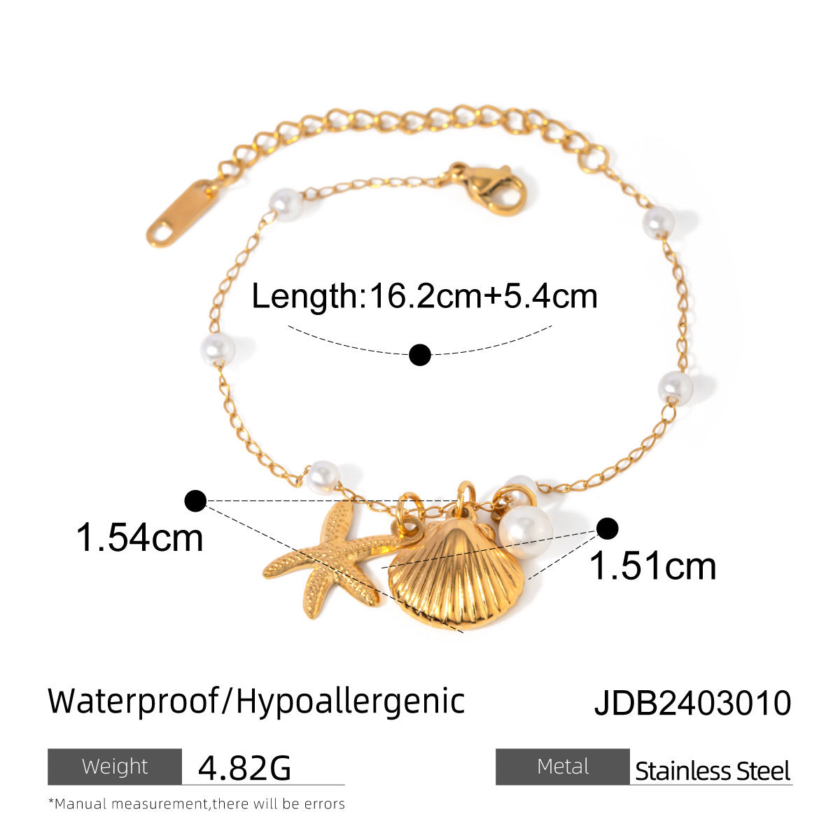 Shell & Starfish Pendant Pearl Chain Necklace and Bracelet Set