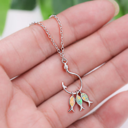 Three Fish Opal Pendant Necklace