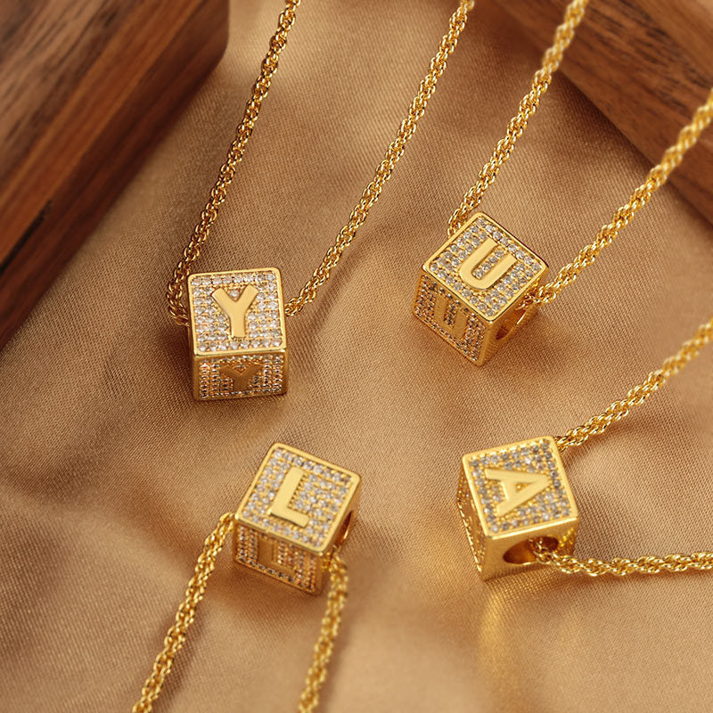 Cube 26 A-Z English Letter Pendant Necklaces