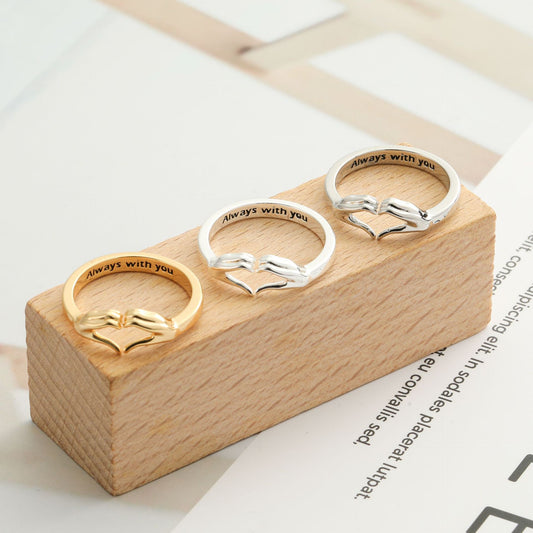 Romantic Hands Heart Couple Ring – Adjustable