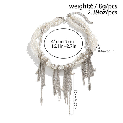 Metal Star Moon Tassel Necklace