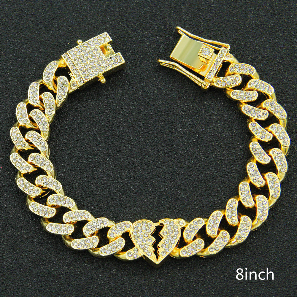 Diamond Broken Heart Cuban Link Chain Necklace & Bracelet