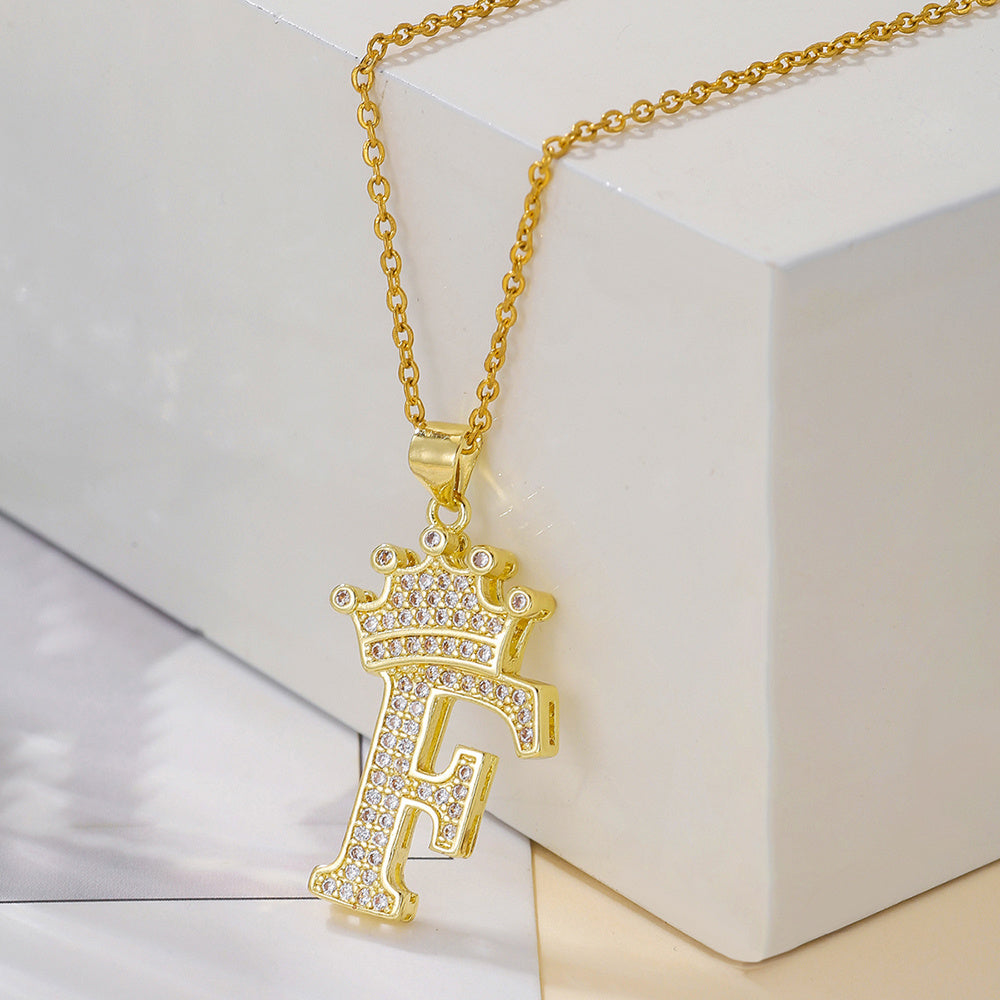 Gold Crown A-Z Pendant Necklace