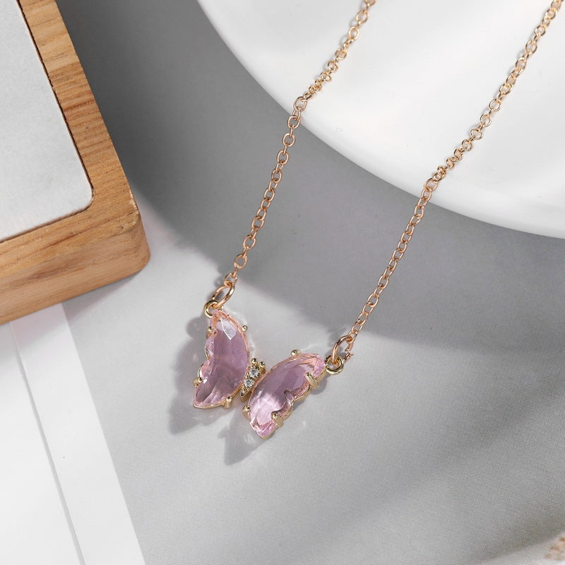 Glass Crystal Butterfly Necklace