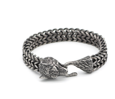 Men's Vintage Black Wolf Head Bracelet