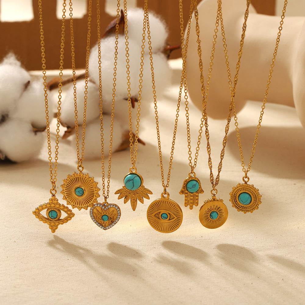 Turquoise Pendant Blue Diamond Necklace