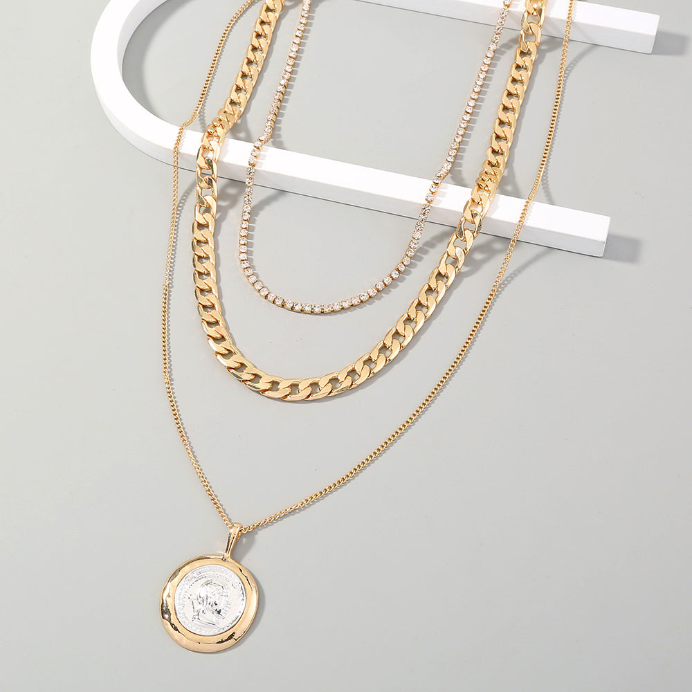 Retro Round Brand Multi-Layer Necklace