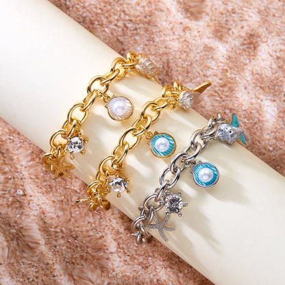 Starfish Pearl Shell Fishtail Multi-Pendant Necklace & Bracelet Set