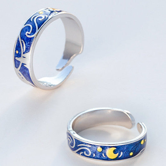 Adjustable Sea Blue Starry Sky Couple Ring
