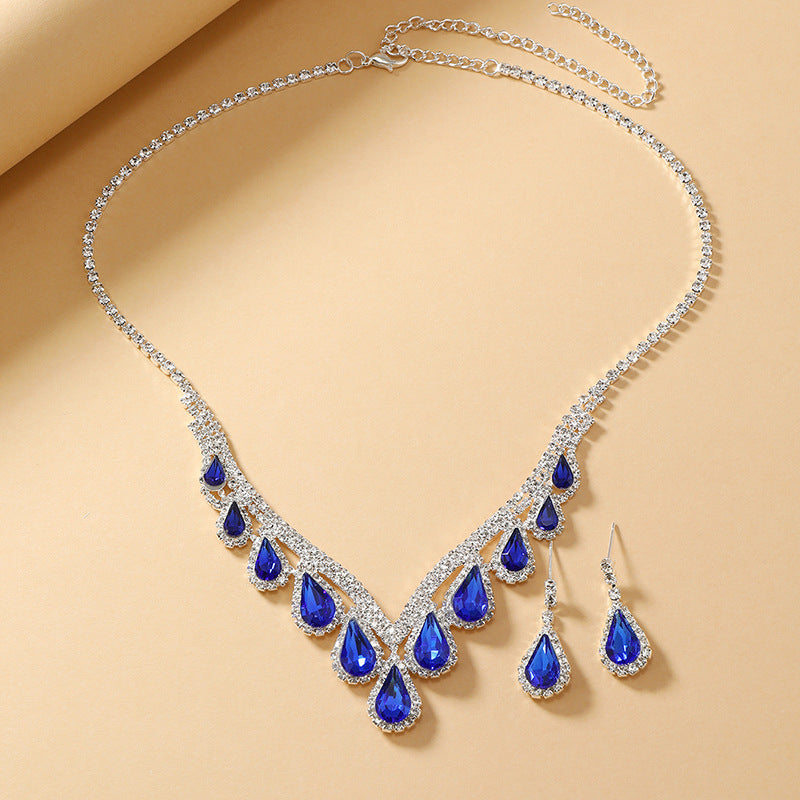 Sapphire Blue Crystal Necklace & Earrings Set