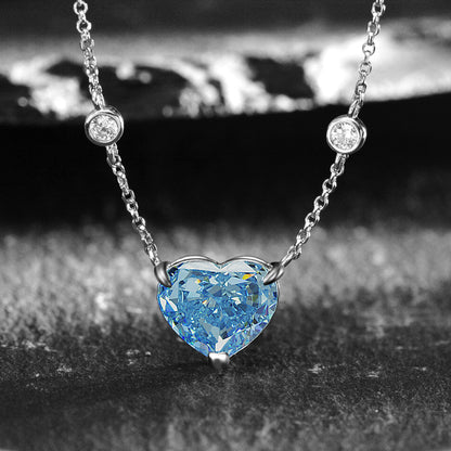 Ocean Blue Heart-Shaped Zircon Necklace