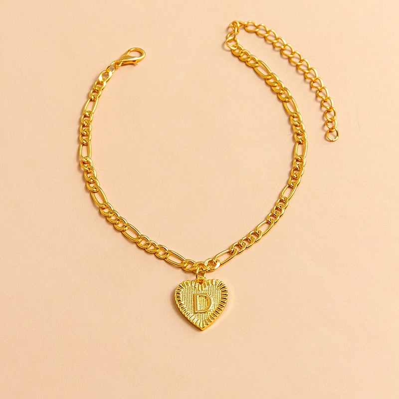 Gold Initial Letter Anklet for Women