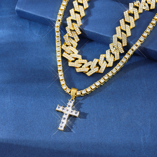 Cross Pendant Necklace with Cuban Link Chain