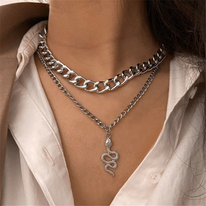 Stylish Punk Chunky Chain Double Snake Pendant Necklace - Bold & Unique Jewellery