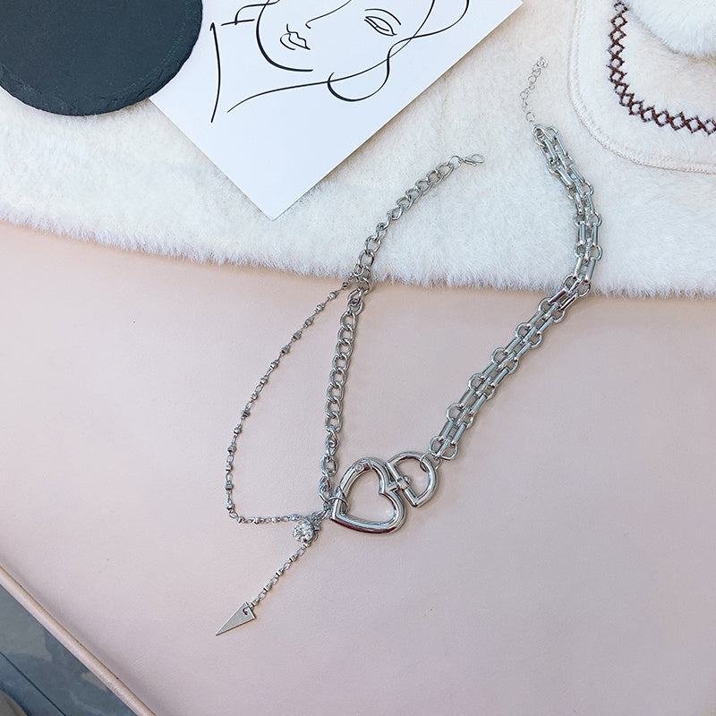 Hip Hop Heart Pendant Clavicle Chain Necklace