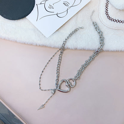Hip Hop Heart Pendant Clavicle Chain Necklace
