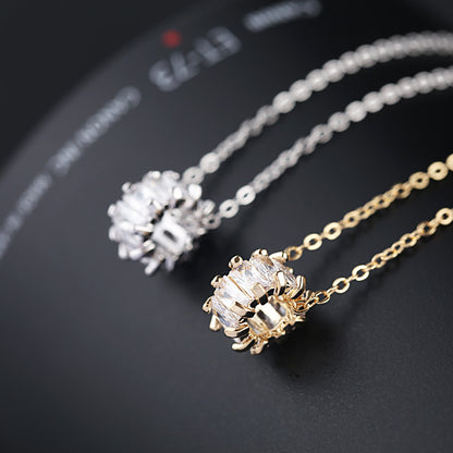 Cylinder Zircon Necklace with Rhinestones