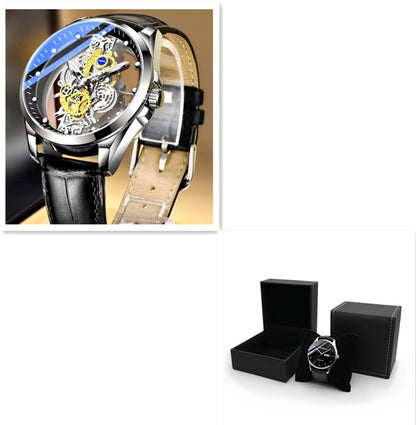 Gold Skeleton Automatic Quartz Watch with Luminous Effect