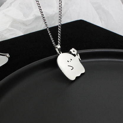 Cute Kawaii Cat Ghost Couple Necklace