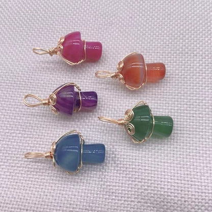 Winding Small Mushroom Natural Stone Necklaces