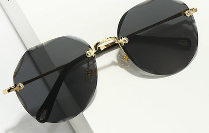 Polygonal Rimless Trimmed Sunglasses