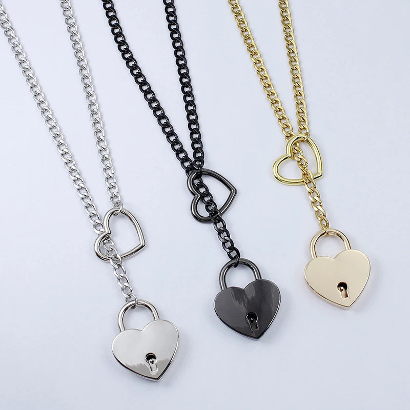 Heart Shaped Lock & Key Slip Chain Necklace