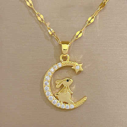 Bunny Crescent Moon Necklace