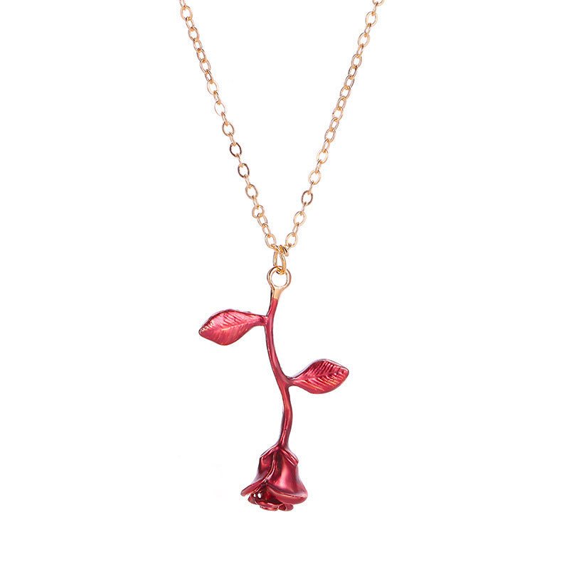 Elegant Drop Red Rose Flower Pendant Necklaces - Trendy Radar