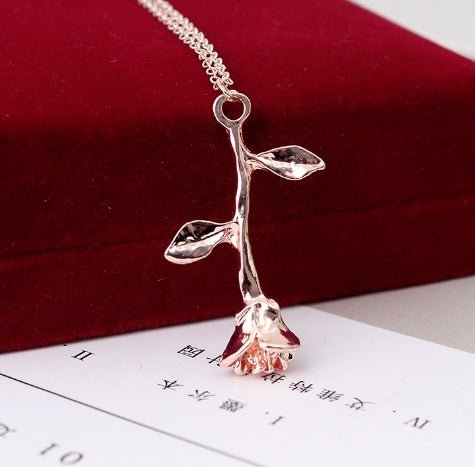 Elegant Drop Red Rose Flower Pendant Necklaces - Trendy Radar