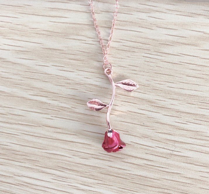Elegant Drop Red Rose Flower Pendant Necklaces - Trendy Radar
