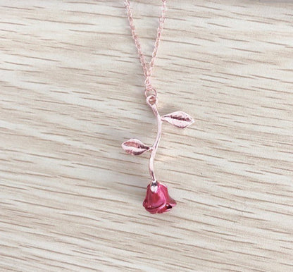 Elegant Drop Red Rose Flower Pendant Necklaces - Trendy Radar