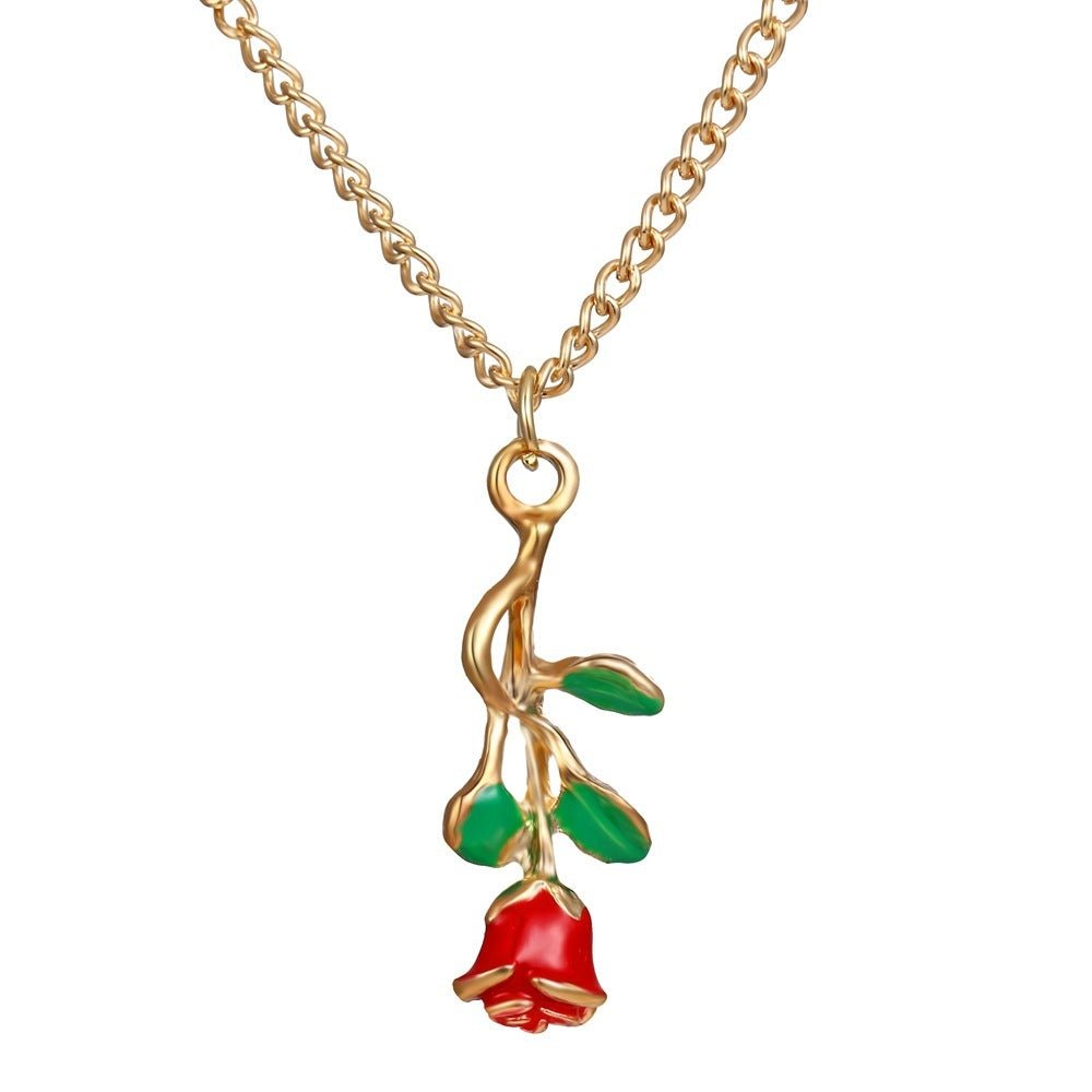 Elegant Drop Red Rose Flower Pendant Necklaces - Trendy Radar