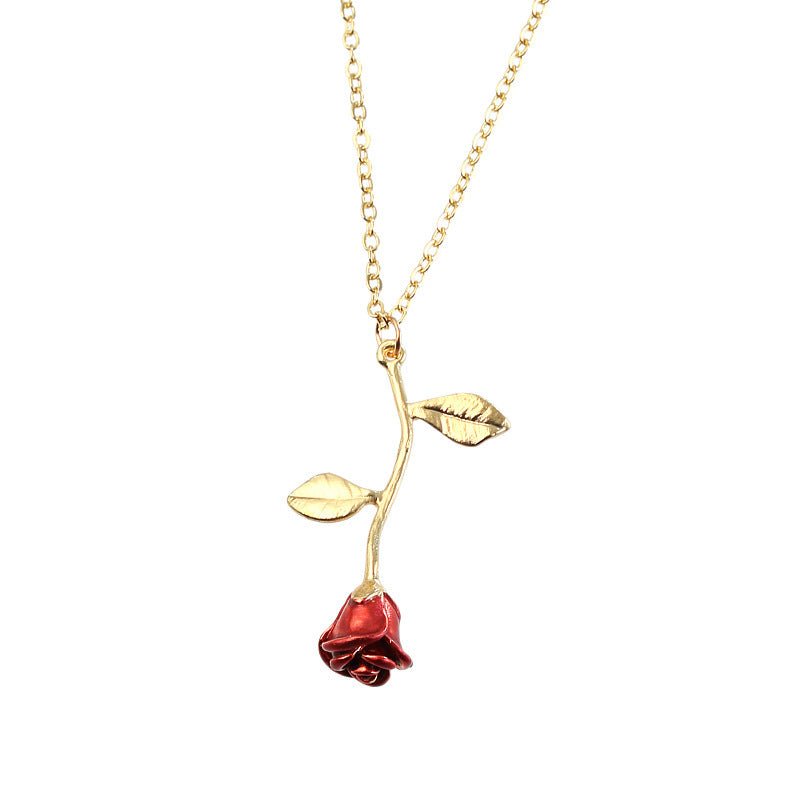 Elegant Drop Red Rose Flower Pendant Necklaces - Trendy Radar