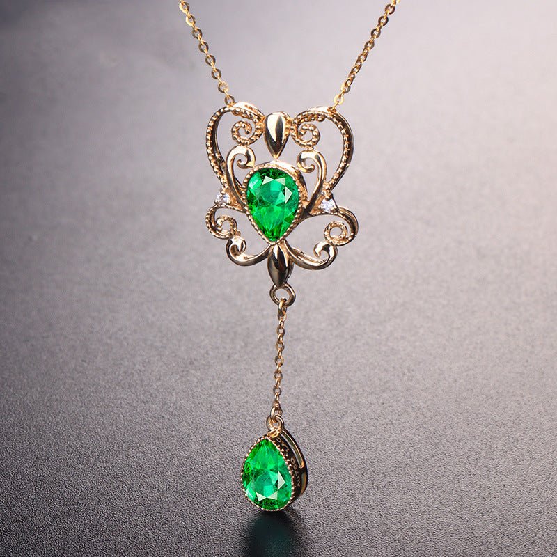Emerald Color Hollow Bow Pendant Necklace - Trendy Radar