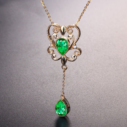 Emerald Color Hollow Bow Pendant Necklace - Trendy Radar