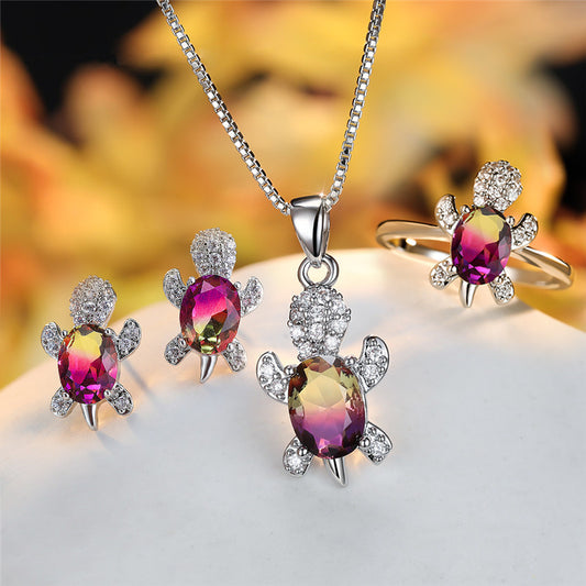 Oval Zircon Turtle Pendant Necklace