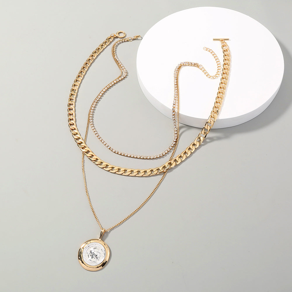 Retro Round Brand Multi-Layer Necklace