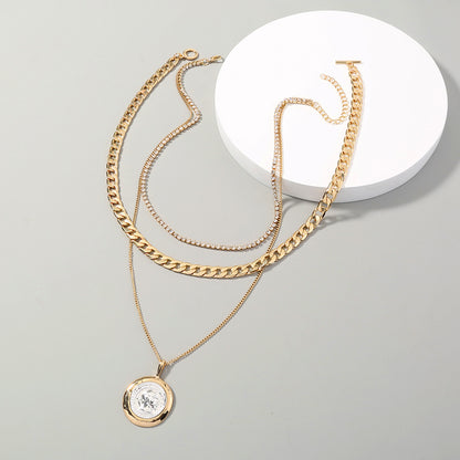 Retro Round Brand Multi-Layer Necklace