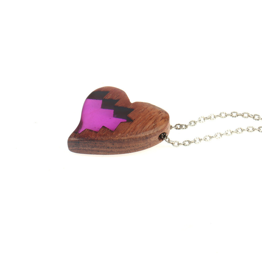 Purple Wood & Resin Heart Necklace