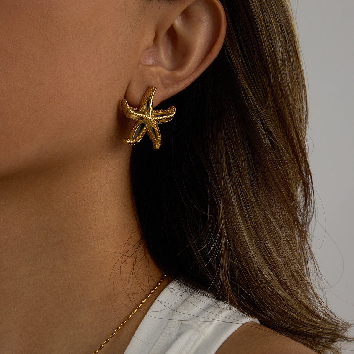 Abalone Shell Titanium Steel Necklace & Ear Stud Set