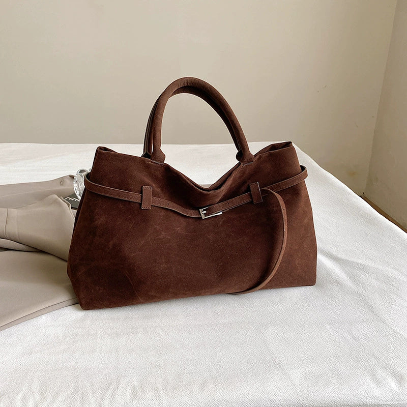 Solid Faux Suede Handbag