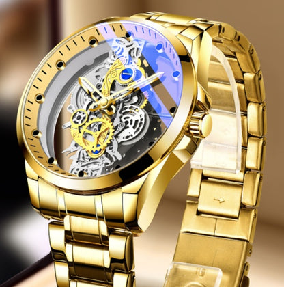 Gold Skeleton Automatic Quartz Watch with Luminous Effect