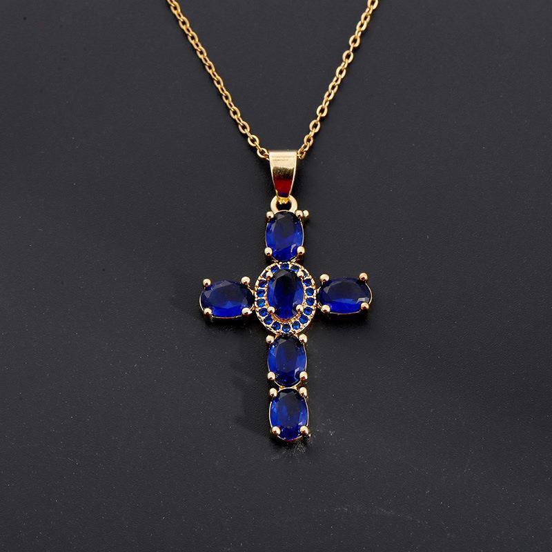 Copper Zircon Cross Pendant Necklace
