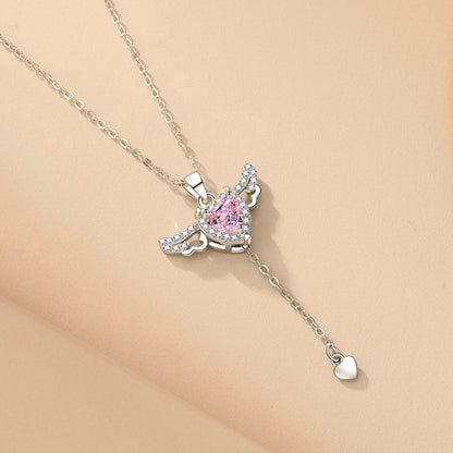 Moving Cupid Heart Angel Wings Necklace