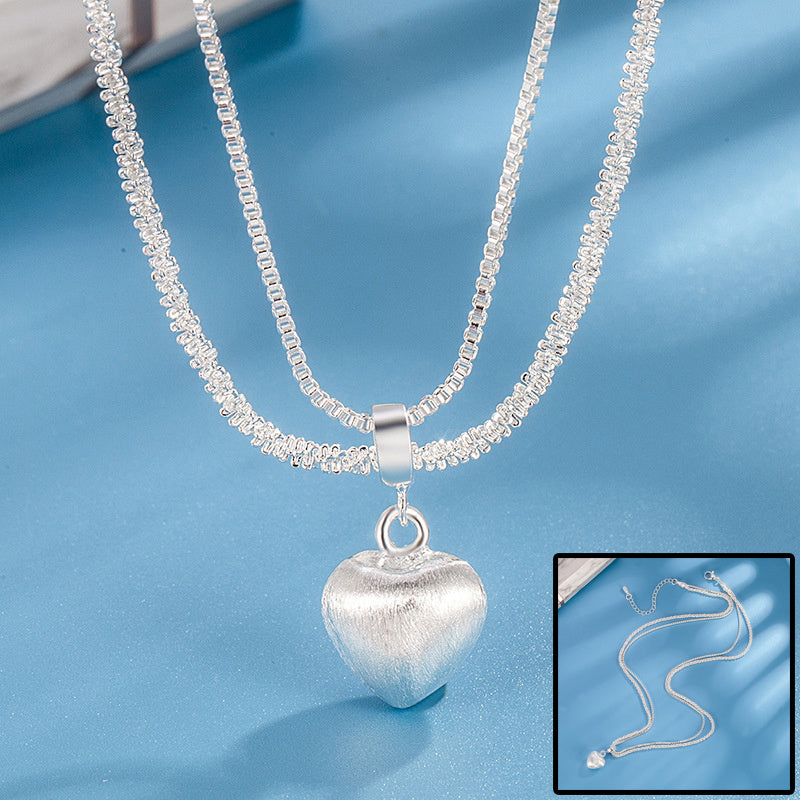 Double Layer Brushed Heart Pendant Necklace