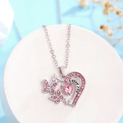 Butterfly Love Necklace with Rhinestones – Fashion, Hollow Heart Shaped Clavicle Chain, Pendant, Gift