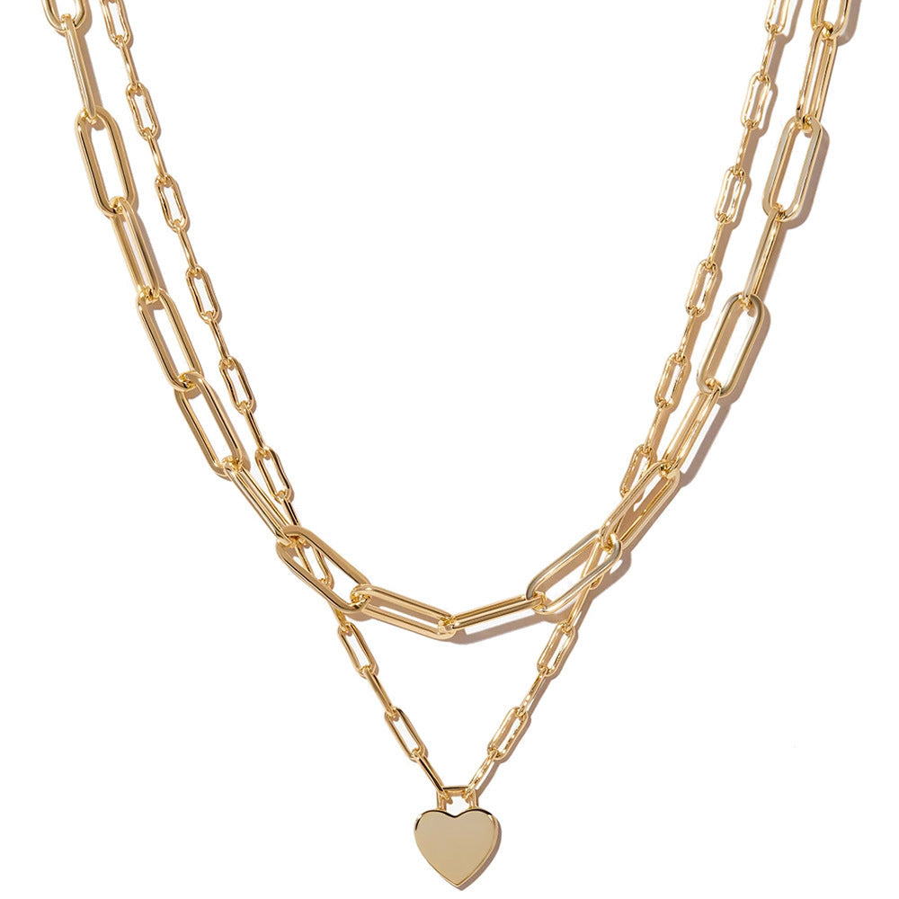 Minimalist Peach Heart Multi-Layer Necklace